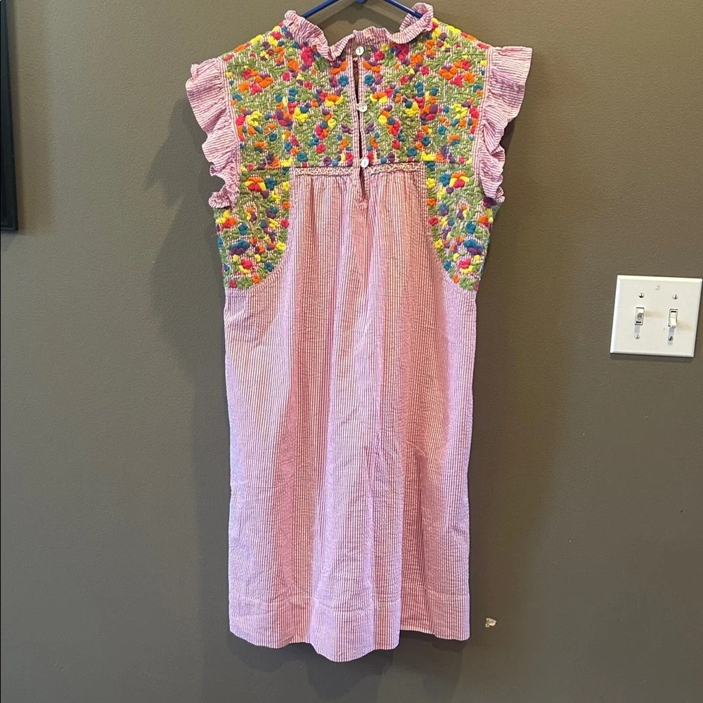 Sister Mary Floral Embroidered Seersucker Dress Cottagecore Boho Womens Sm - Picture 5 of 7